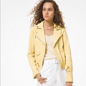 MICHAEL KORS-Crinkled Leather Moto Jacket XS-Sunbeam (beautiful butter yellow)